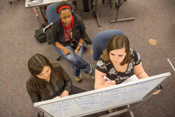 Ottawa Area Intermediate School District futurePREP'd students collaborate in a team discussion. 