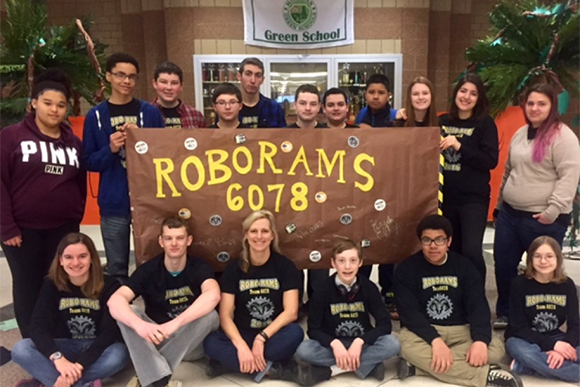 The Roboram team at a FIRST Robotics competition.