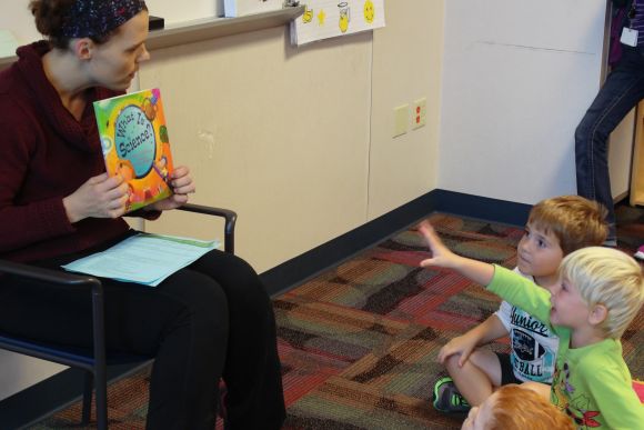 Education and field station director Sara Syswerda teaches pre-school students about science.