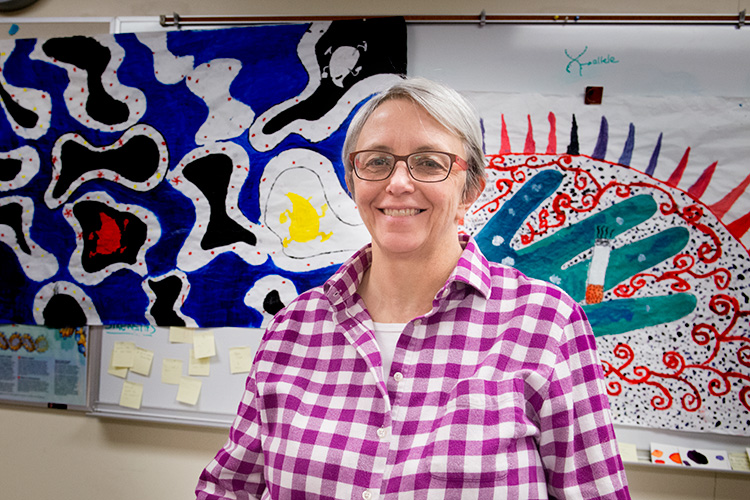 Kathy Fisk at one of the BioArt classes at Ypsilanti's New Tech High School.