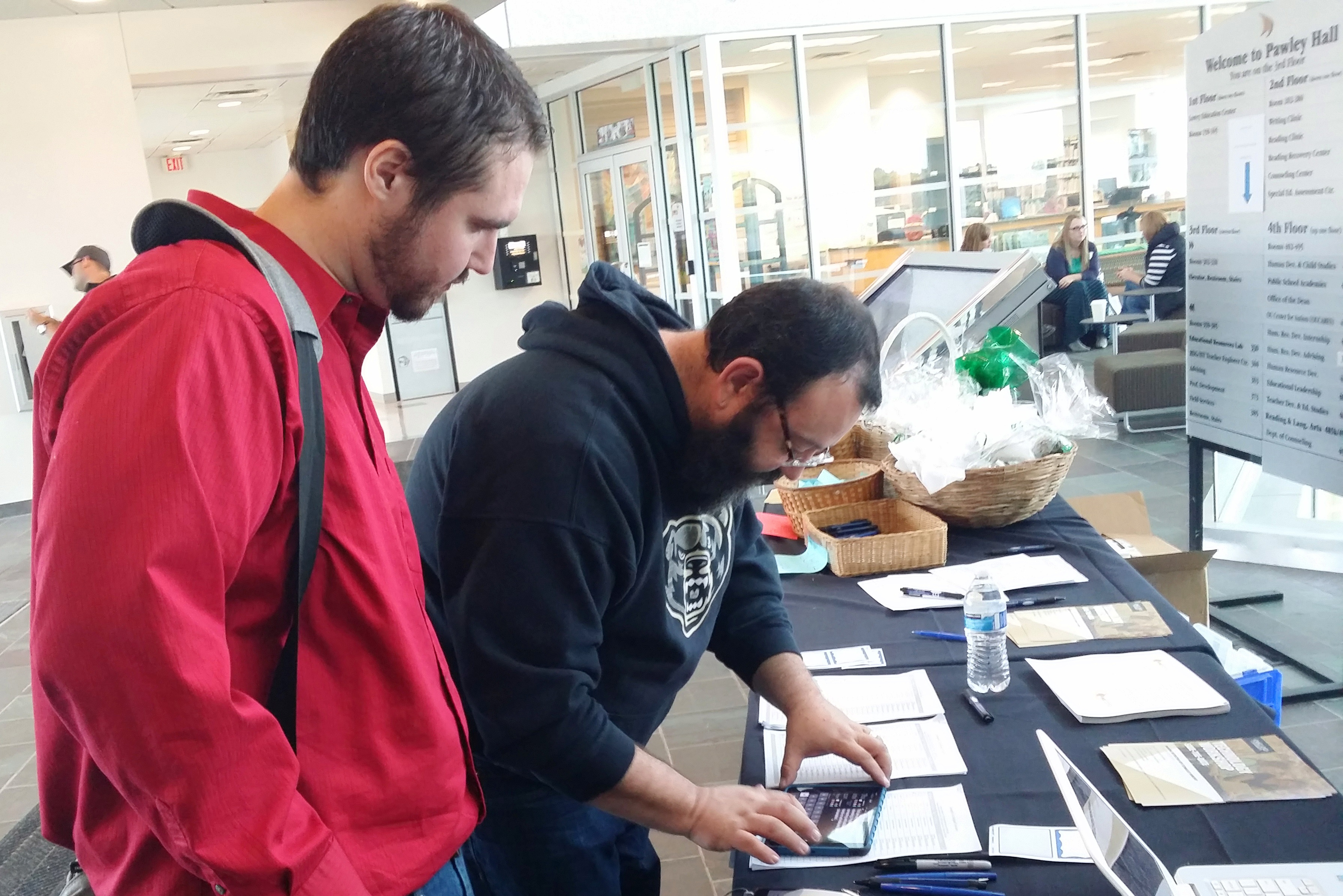 EdCampOU presenters, Michael Medvinsky and Dakotah Cooper entering session. 