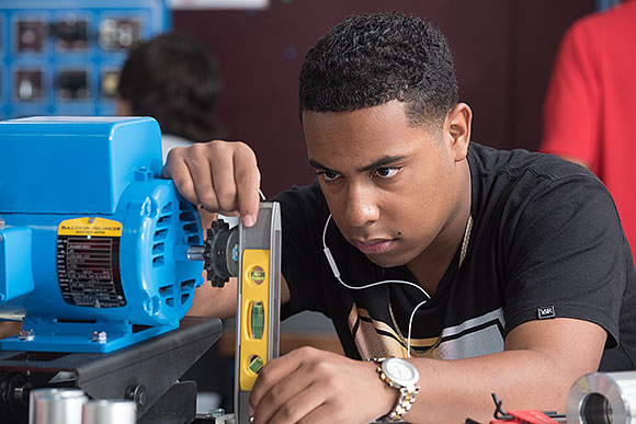 Capital Area Career Center engineering program student using STEAM skills.