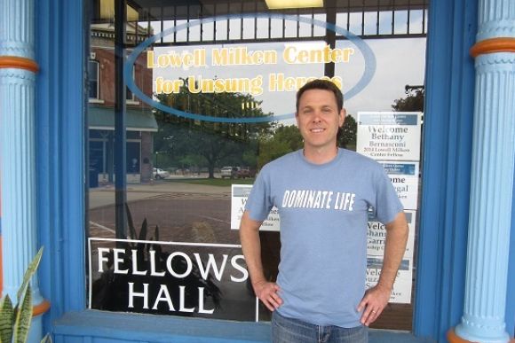 Brian Langley sports a "Dominate Life" T-shirt, made popular by his students.